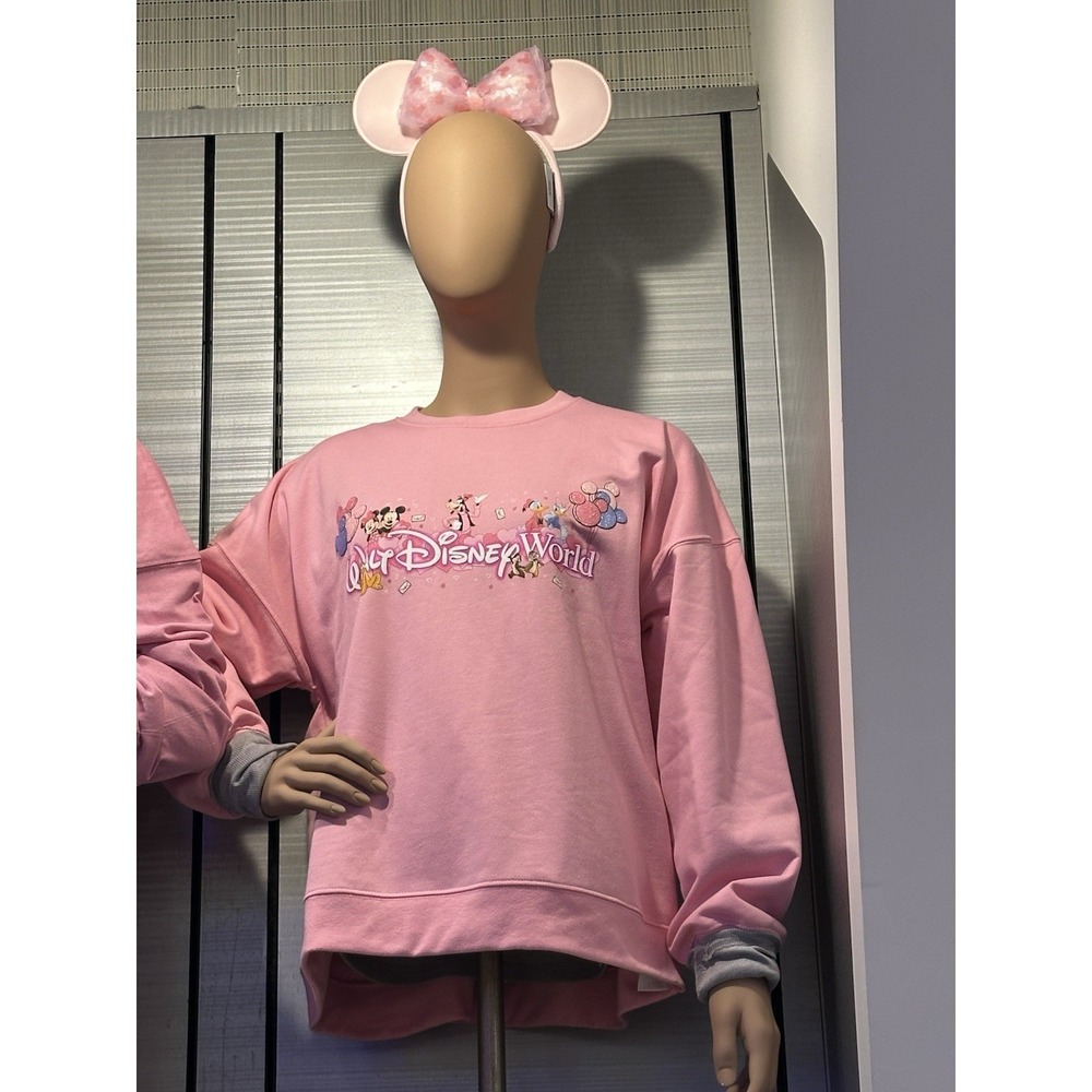 2026 Walt‎ Disney World Parks Mickey & Friends Valentines Pink Sweatshirt L